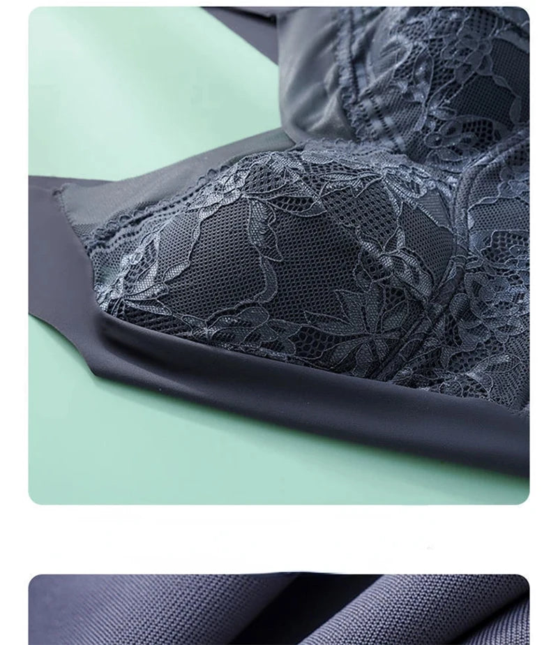 Plus Size Ice Silk Seamless Bra – Lace Wireless Push-Up Full Cup