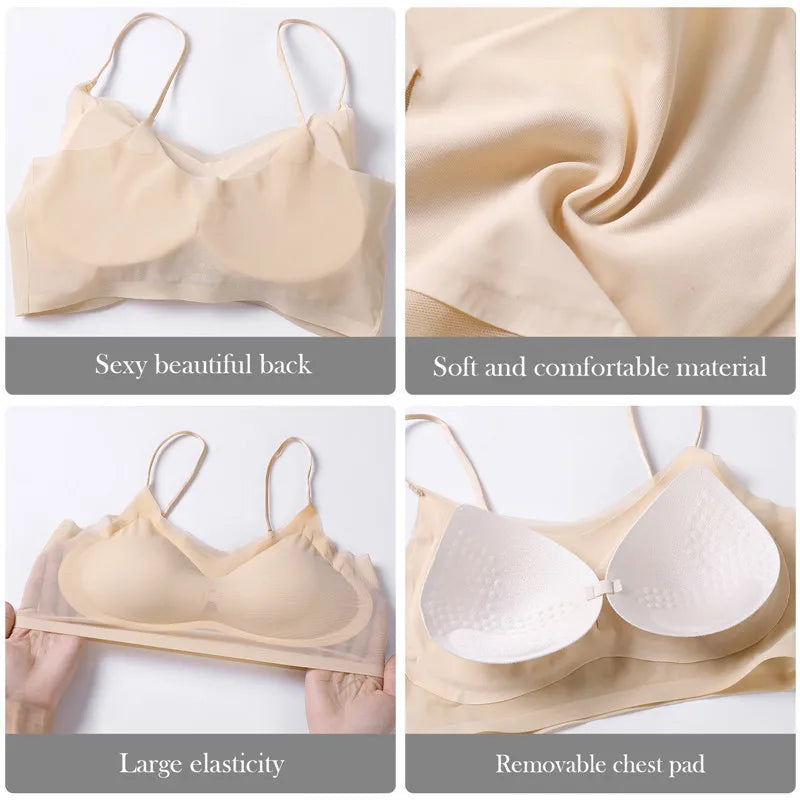 New Women Sexy Push Up Bra Seamless Ultra-Thin Ice Silk Bra Intimates Wireless Bralette Underwear Air Cooling Brassiere With Pad