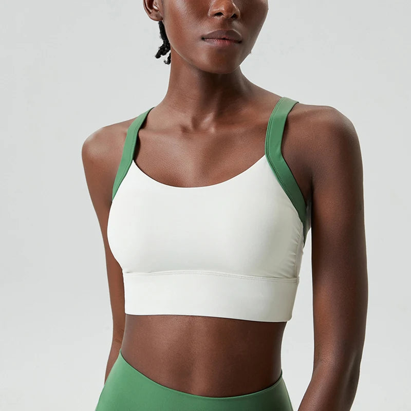 Women Fitness Yoga Bra Stretchy Soft Sexy Back Gym Crop Top Fashion Patchwork Running Top Breathable Quick Dry Sports Underwear