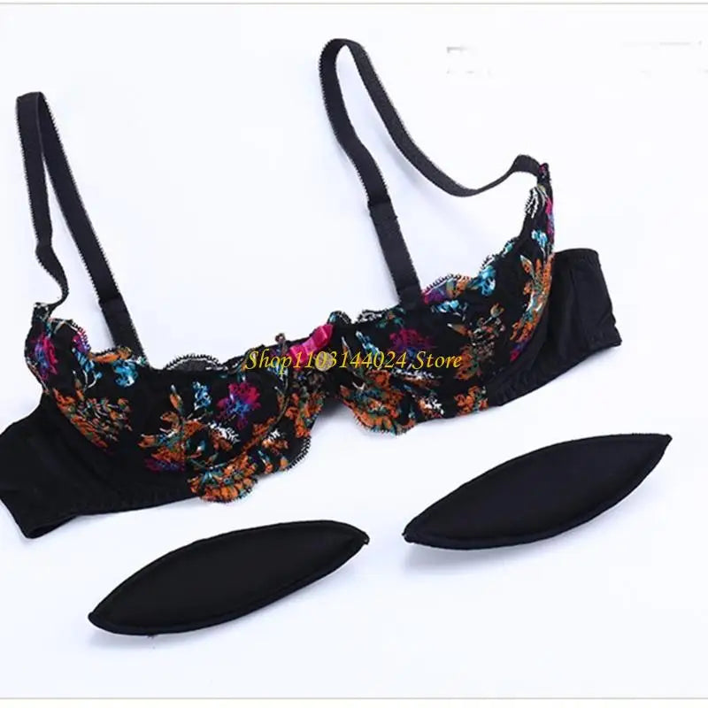 Women's Balconette Bra with Push Up Effect 1/4 Cup Lace Bra Underwired Low Cut Bra Bows Shelf Bra Bralette Lingerie
