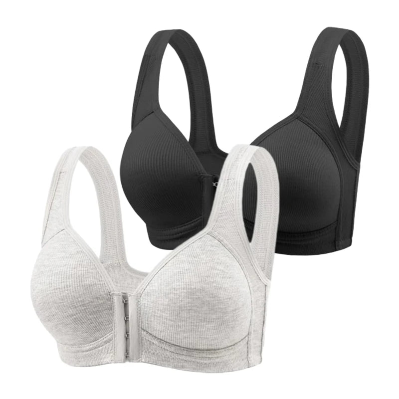 Fallsweet Seamless Front Closure Bra For Women Solid Wire-Free Push Up Bralette Full Coverage Fixed Cups Comfortable Underwear