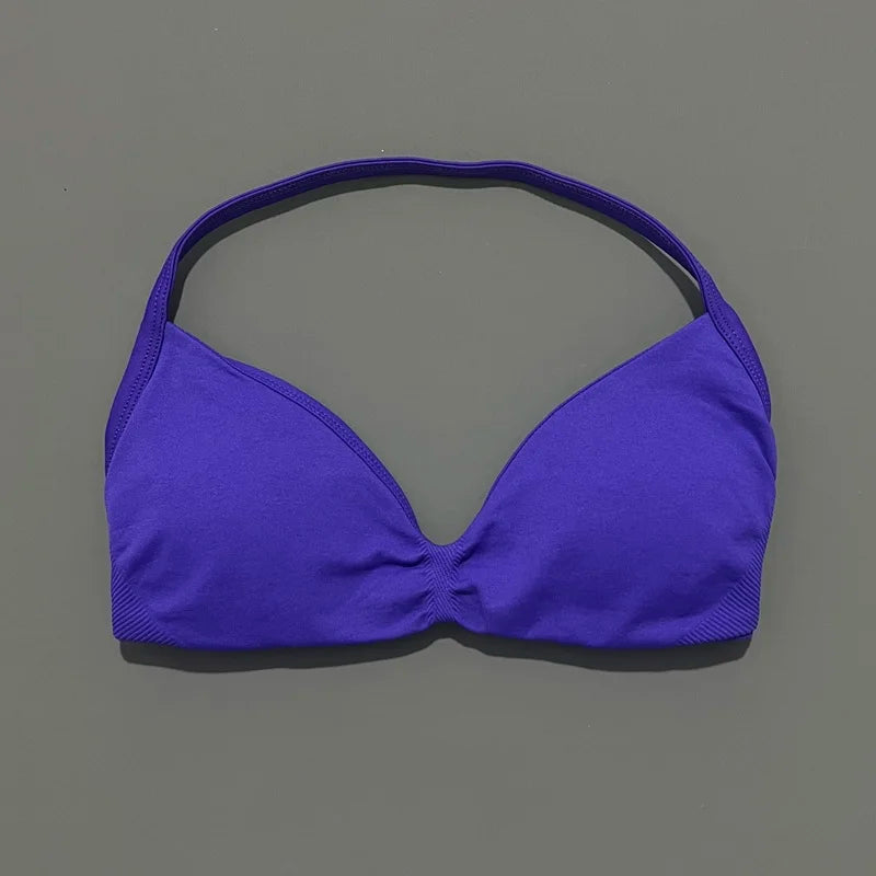 HISTELLO Strappy Sports Bra – High Support Scrunch Push-Up Halter
