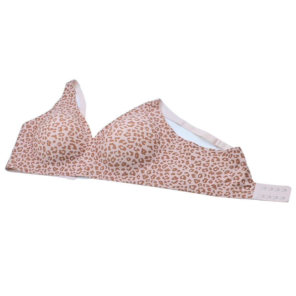 Leopard print bikini top on a white background