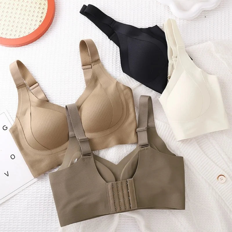 Push-Up Bras For Women Non-wire Padded Bra Seamless Underwear Plus Size V-neck Bra Top Sexy Lingerie Wide Straps Intimates M-4XL