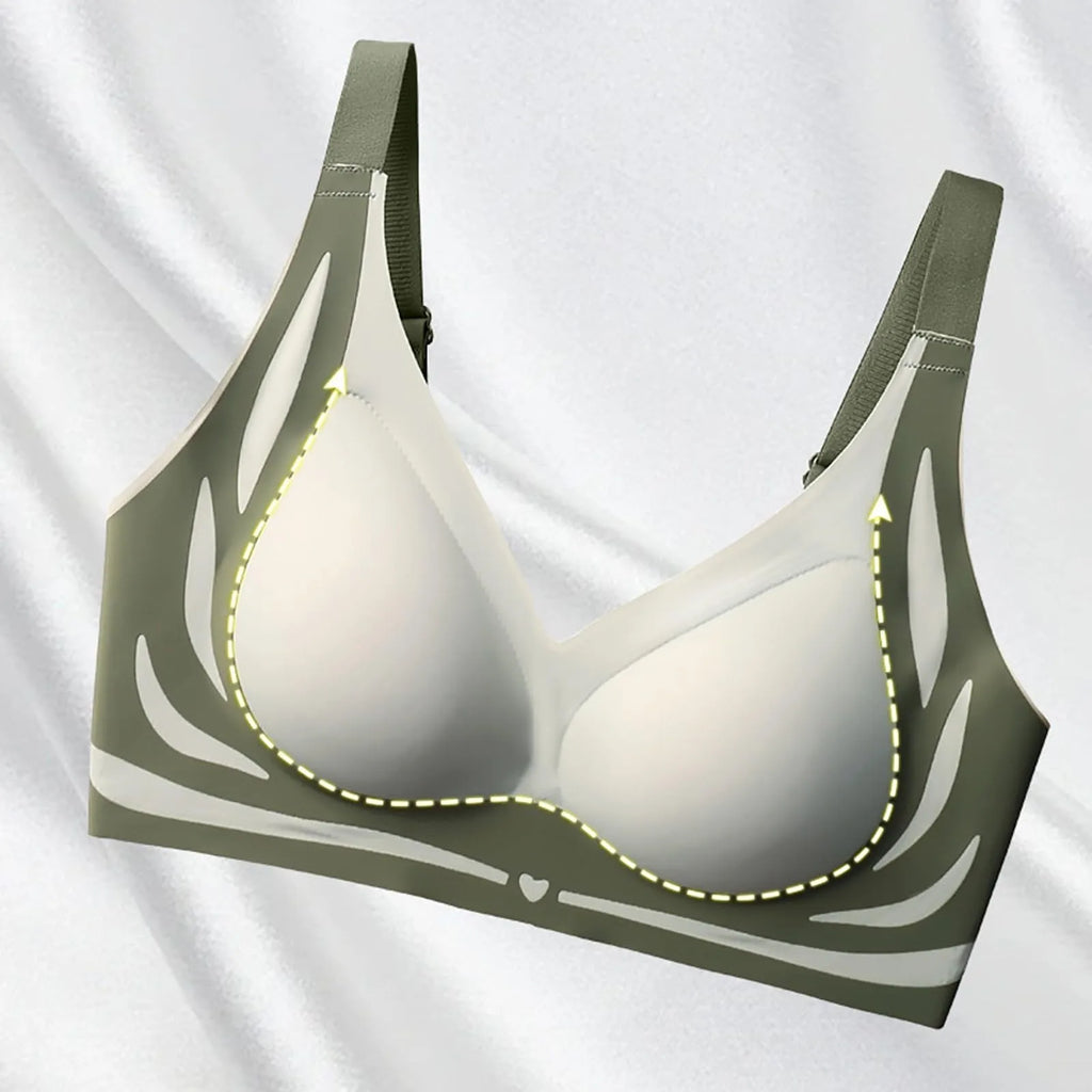 Adjustable V-Neck Wireless Push-Up Bra – Anti-Sagging Cotton Half Cup 34–44