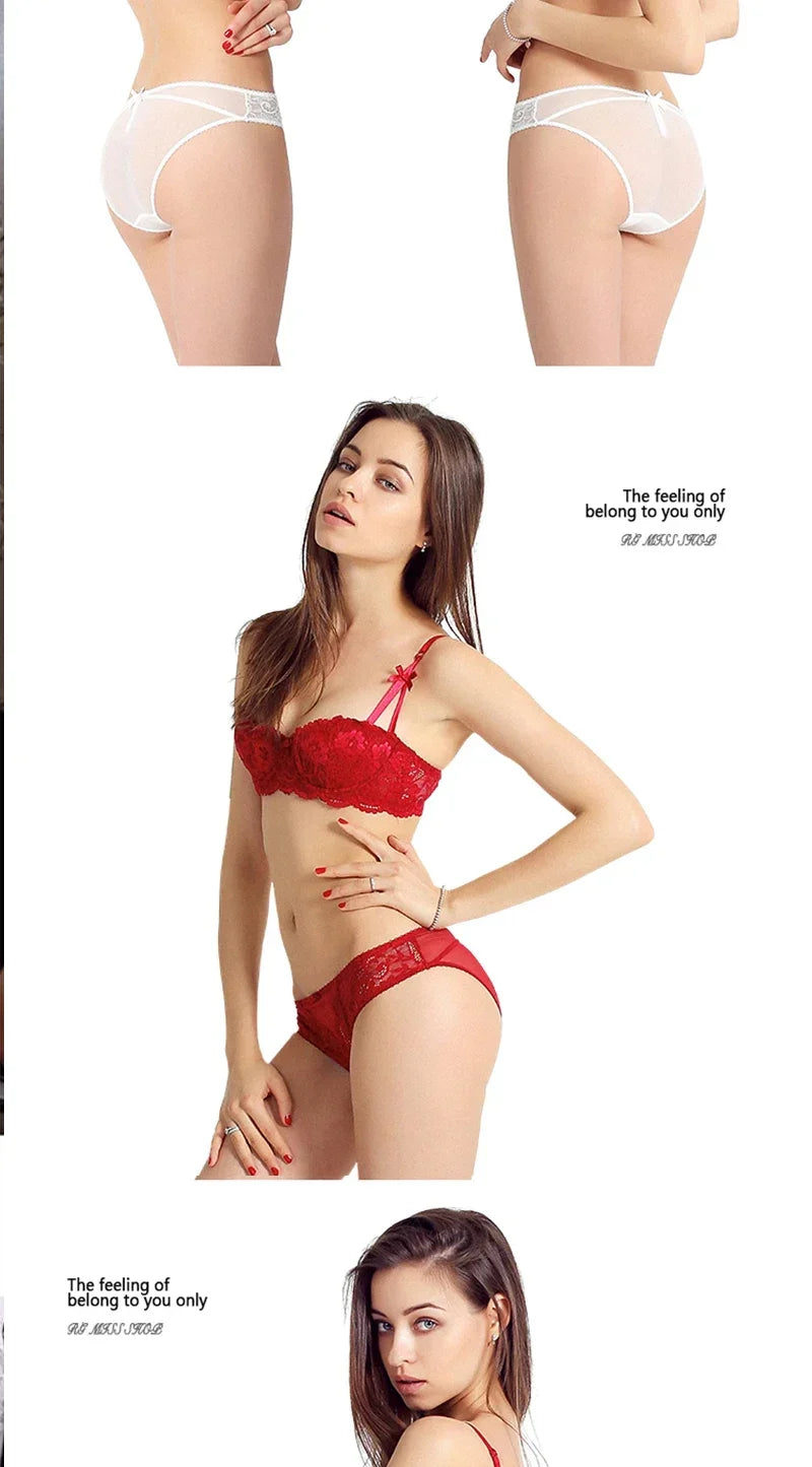 Half Cup Balconette Bras A D Cup 2024 Sexy Lingerie Cotton Underwear with 4 Rows Hook Red Black White Thin Push Up Bra for Women