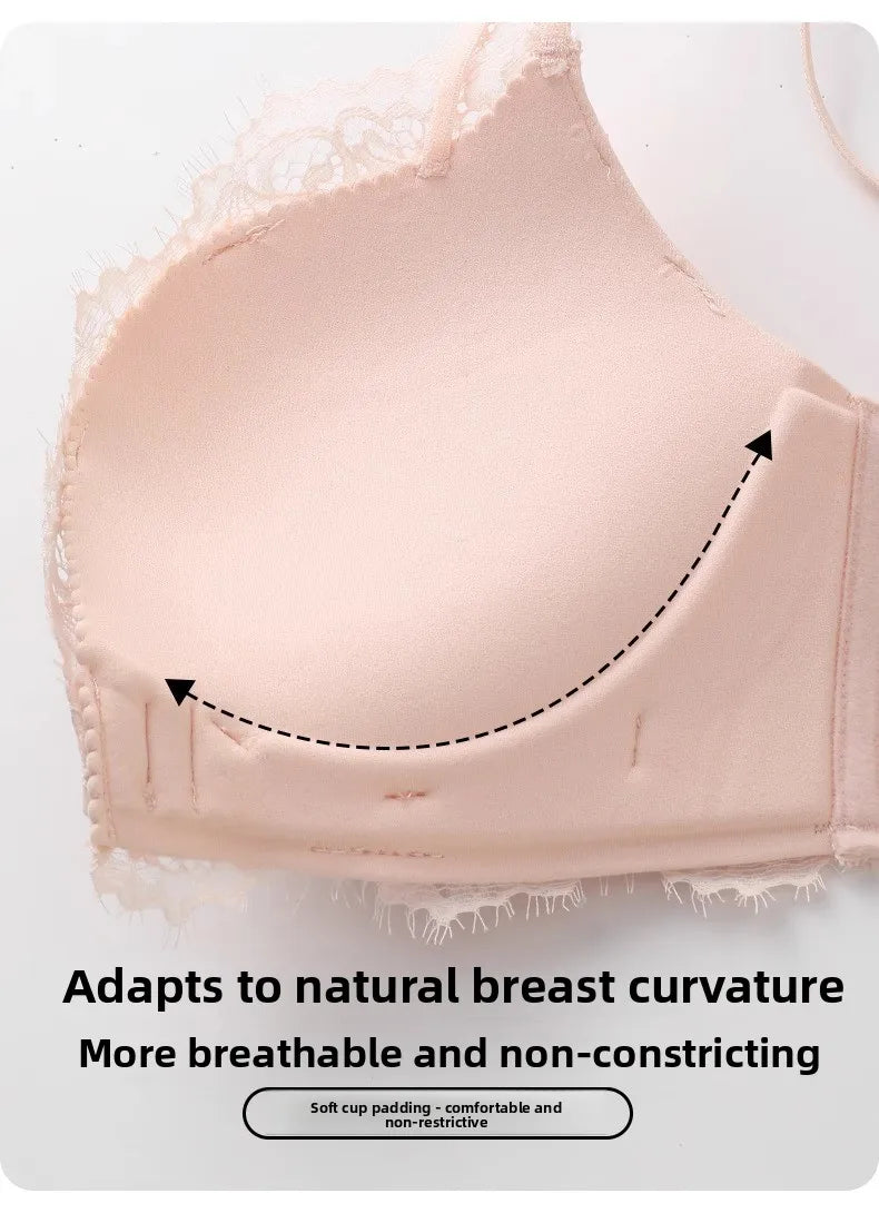 Wireless Lace Bra Set Women's Comfortable Sexy Back Design Gathered Front Clasp Underwear Nylon Material Suitable for Small B...