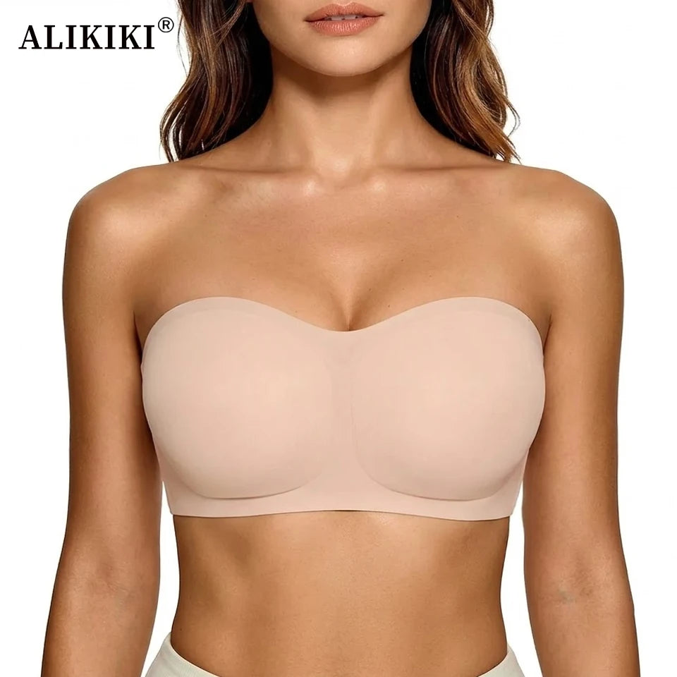 Jelly Push-Up Bandeau Bra – Non-Slip Wireless Padded Seamless Tube Bra