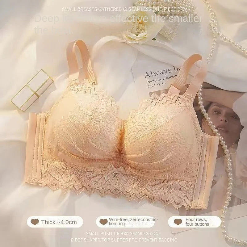 8CM Thickened Push-Up Bra for Small Busts – Wire-Free Side Gathering Cotton