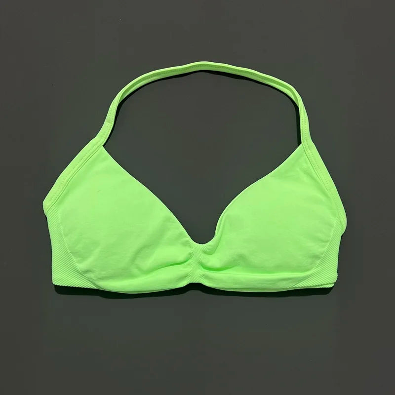 HISTELLO Seamless Strappy Sports Bra – Halter Yoga & Gym Top