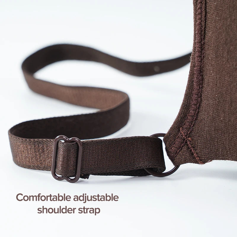 Brown adjustable shoulder strap on a white background