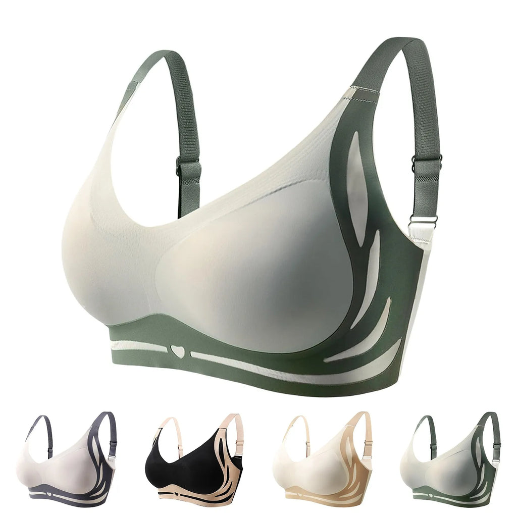 Adjustable V-Neck Wireless Push-Up Bra – Anti-Sagging Cotton Half Cup 34–44