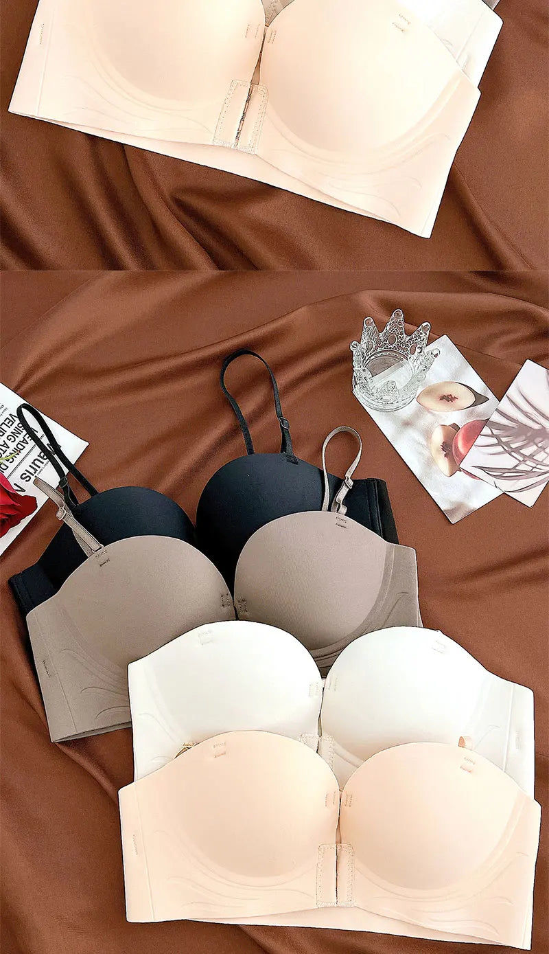 Seamless Front Closure Push-Up Bra – Wire-Free Plunge
