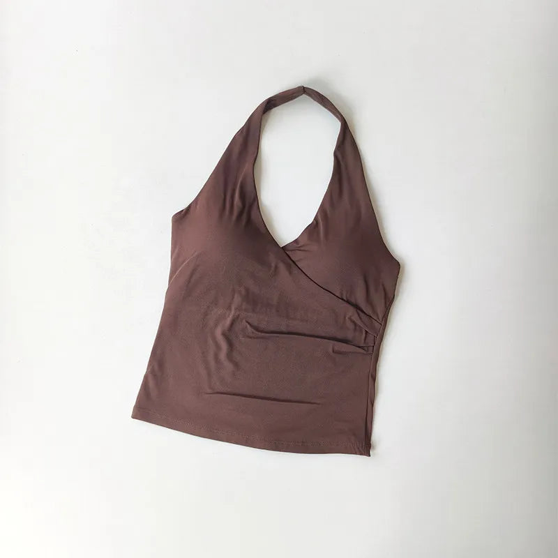 V-Neck Cross Halter Yoga Vest – Padded Sports Bra Beautiful Back
