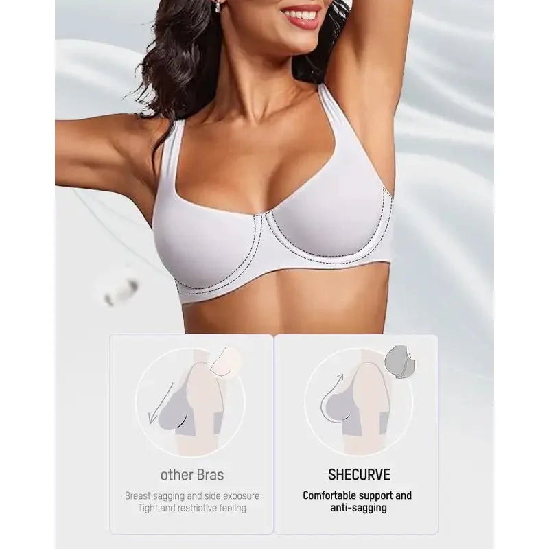Large Size Underwire Full Support Seamless Unlined Balconette Bra Underwear Solid Color Comfortable Sports Yoga No Trace Bra