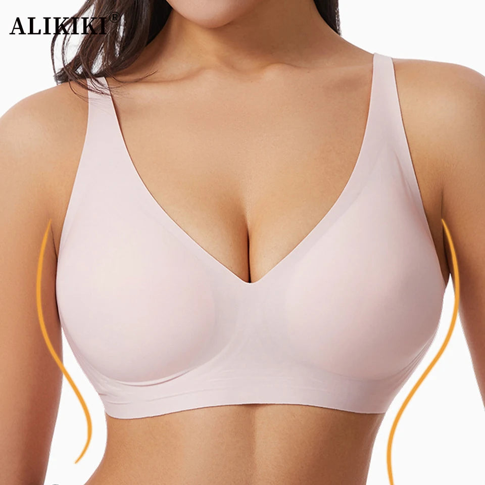 Plus Size Jelly Bra – 3D Support Wireless Push-Up Full Coverage V-Neck S–4XL