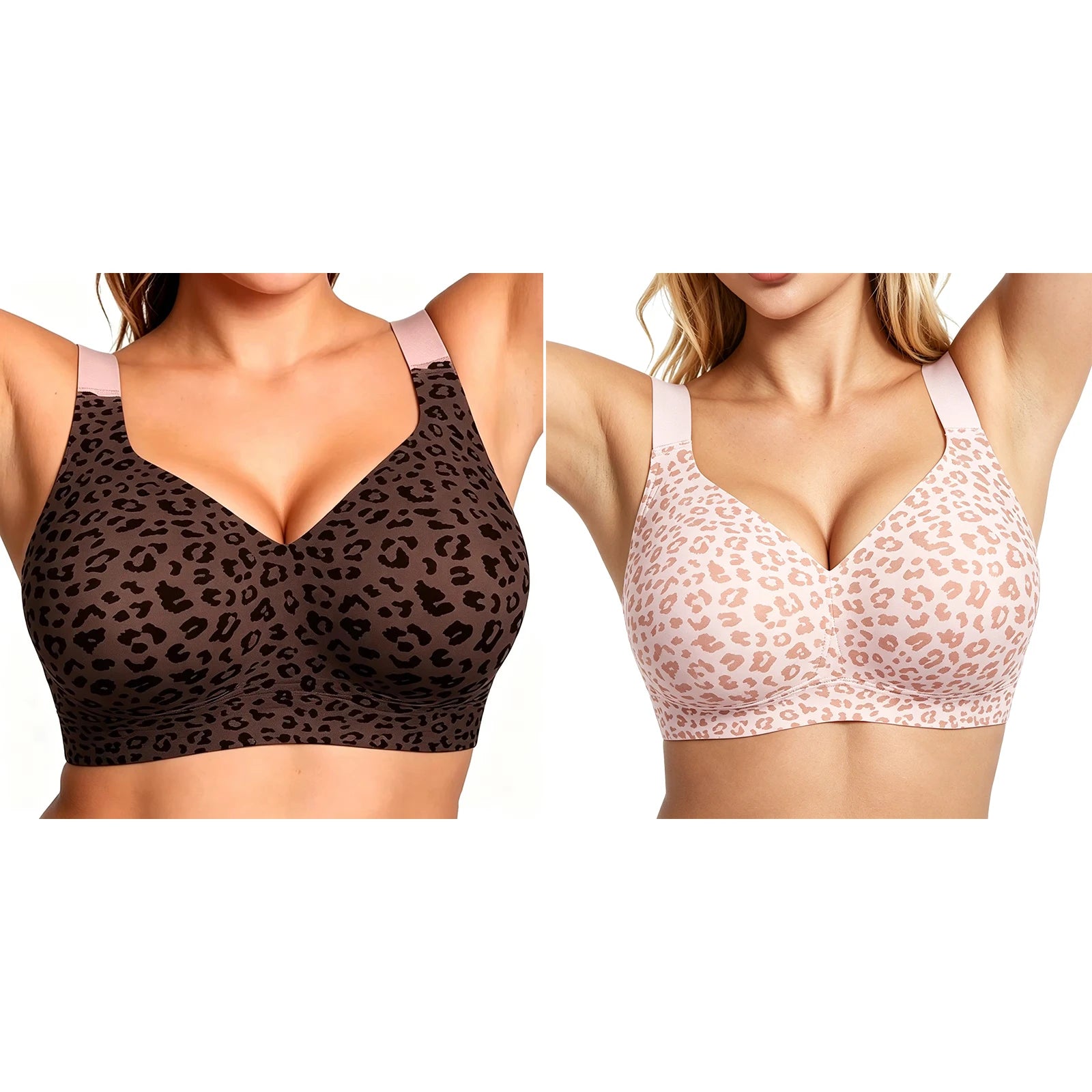 Women's Seamless Jelly Soft Support Bra Leopard Print Wire-Free Full Cup Thin Plus Size Bra Breathable Push Up Bra Large Bust