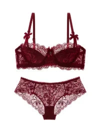 MOYISU French Romantic Lace Bra & Underwear Set – Push-Up 3/4 Cup