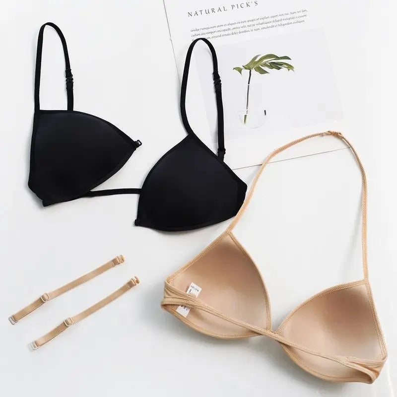 Seamless Triangle Cup Bra – Cross Strap Front Buckle
