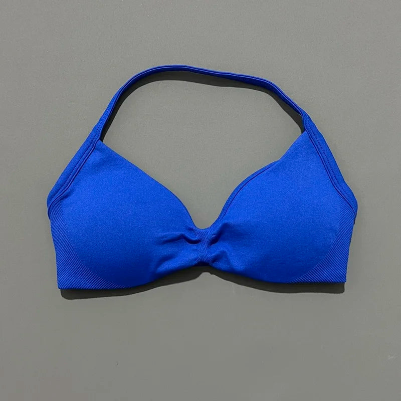 HISTELLO Seamless Strappy Sports Bra – Halter Yoga & Gym Top