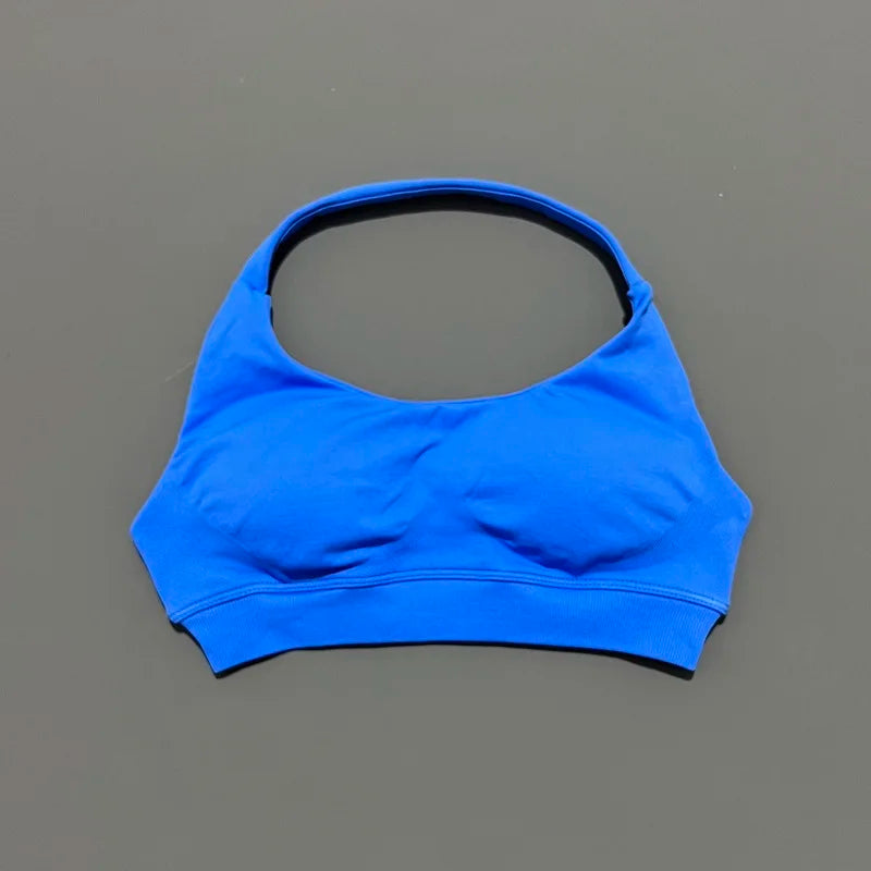 HISTELLO Seamless Halter Sports Bra – Open Back Gym & Yoga Top