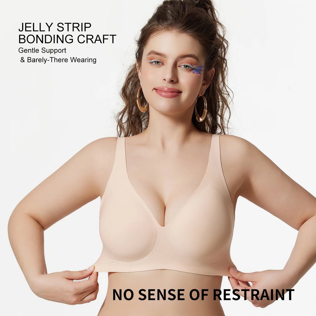 Women's Wire-free Seamless Bra Soft Support Full Cup Thin Padded Bra Breathable and Comfortable Everyday Push Up Bra