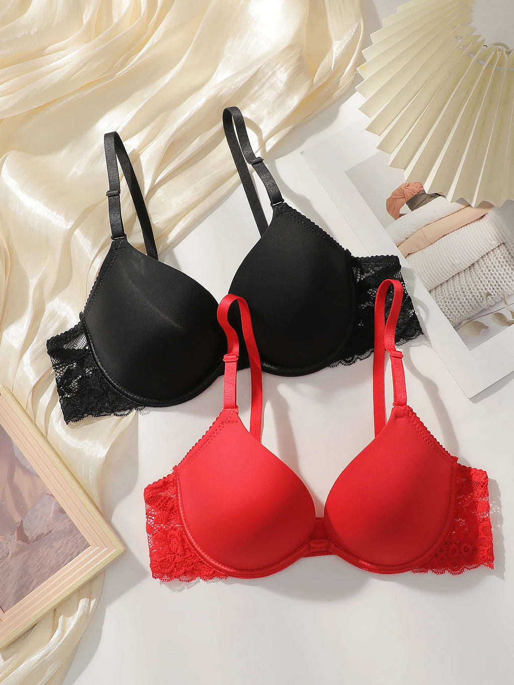 Deep V Underwire Padded Push-Up Bra – Lace Straps Full Coverage T-Shirt XS–L