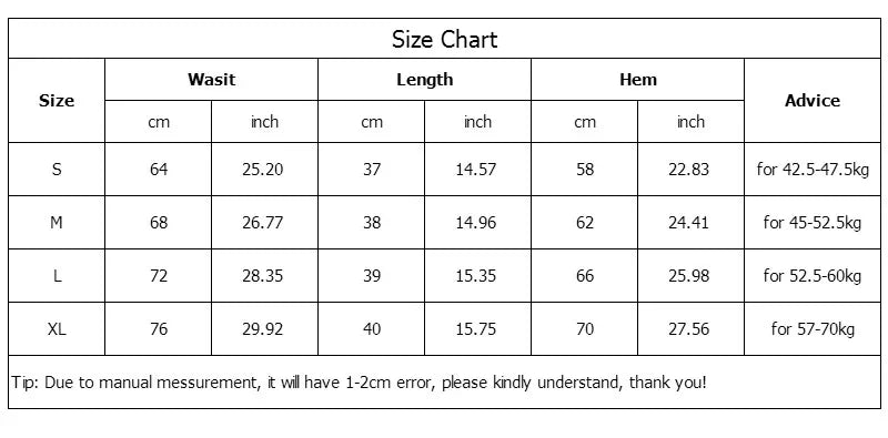A size chart table showing measurements for Wasit clothing in centimeters and inches, with sizes S, M, L, and XL, plus advice columns and a small tip note at the bottom.