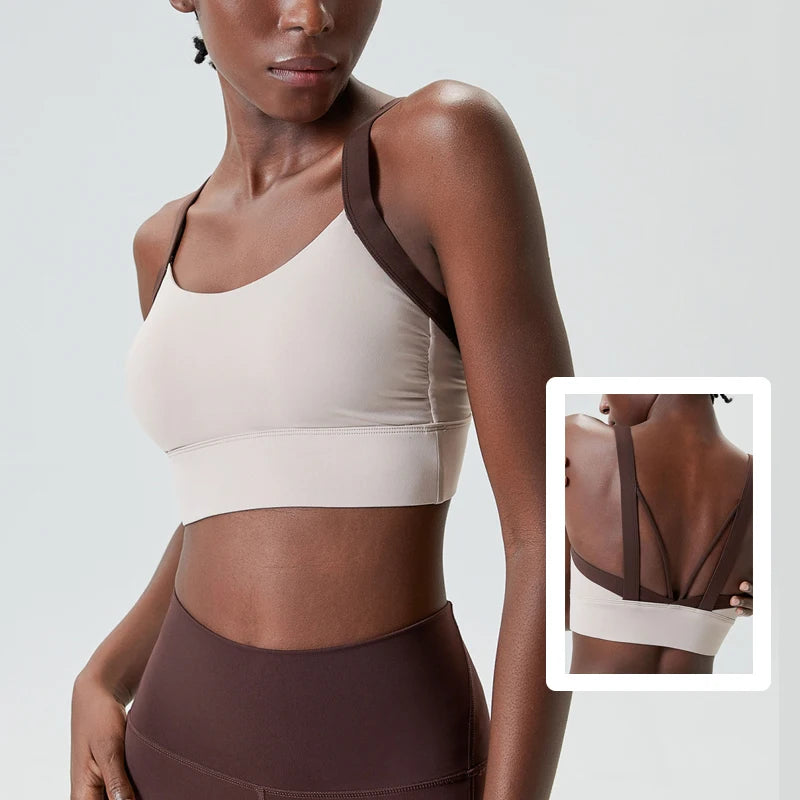 Women Fitness Yoga Bra Stretchy Soft Sexy Back Gym Crop Top Fashion Patchwork Running Top Breathable Quick Dry Sports Underwear