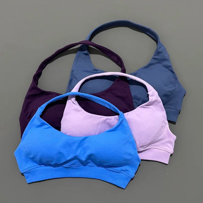 Sports Bra Women Seamless Yoga Halter Bra Top High Support Open Back Bra Fitness Push-up Activewear Workout Gym Underwear