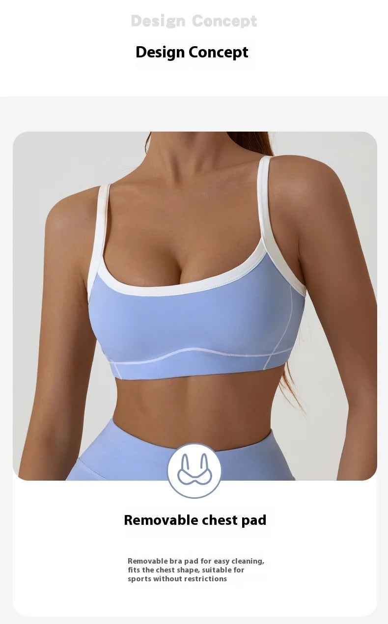 Women Yoga Sports Bra Color Clashing Shock Absorbing Brassiere Full Cup Breathable Gym Tube Top Bra Yoga Workout Underwear