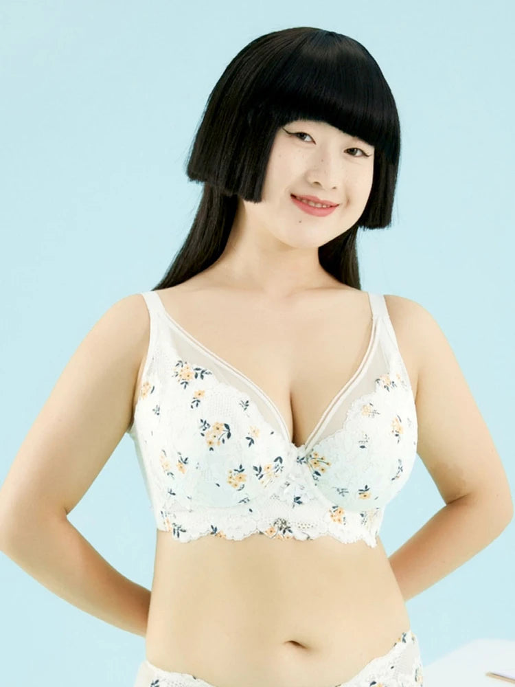 Full Figure Wire Lightly Lined Women's Balconette Printed Floral Contour Bra Plus Size 70 75 80 85 90 95 100 105 C D E F G H I J