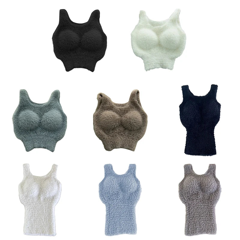 Plush Fleece Thermal Camisole – Built-In Bra Pad Warm Wool Tank Top
