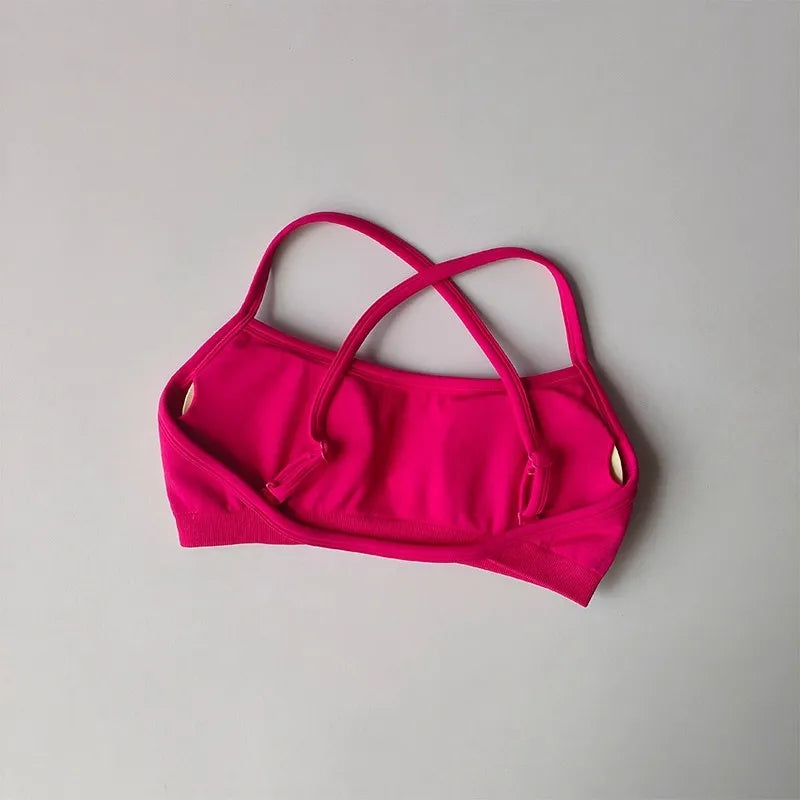 Pink bikini top on a gray background