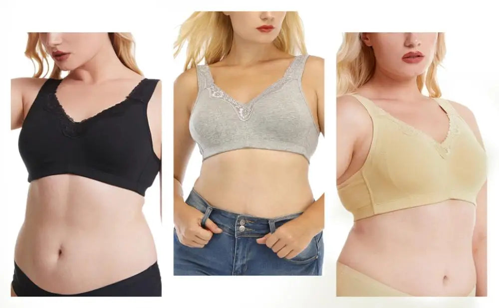 Sheroine Women's Floral Lace Cotton Bra Plus Size Wire-Free Non-Foam Comfort Wide Straps Full Coverage Sleep Underswear