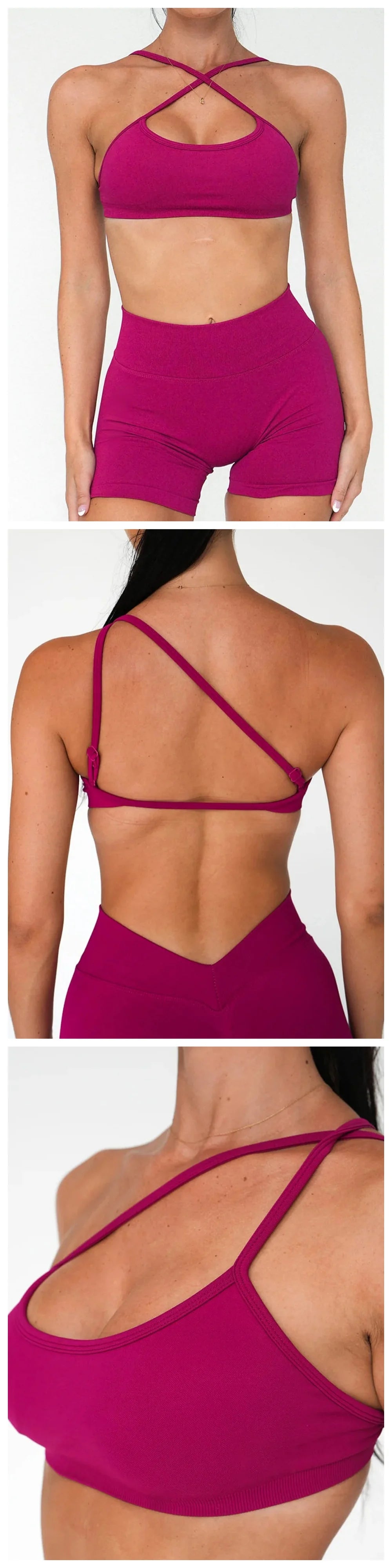 Seamless Yoga Sports Bra – 3-Way Convertible Strap Removable Pads