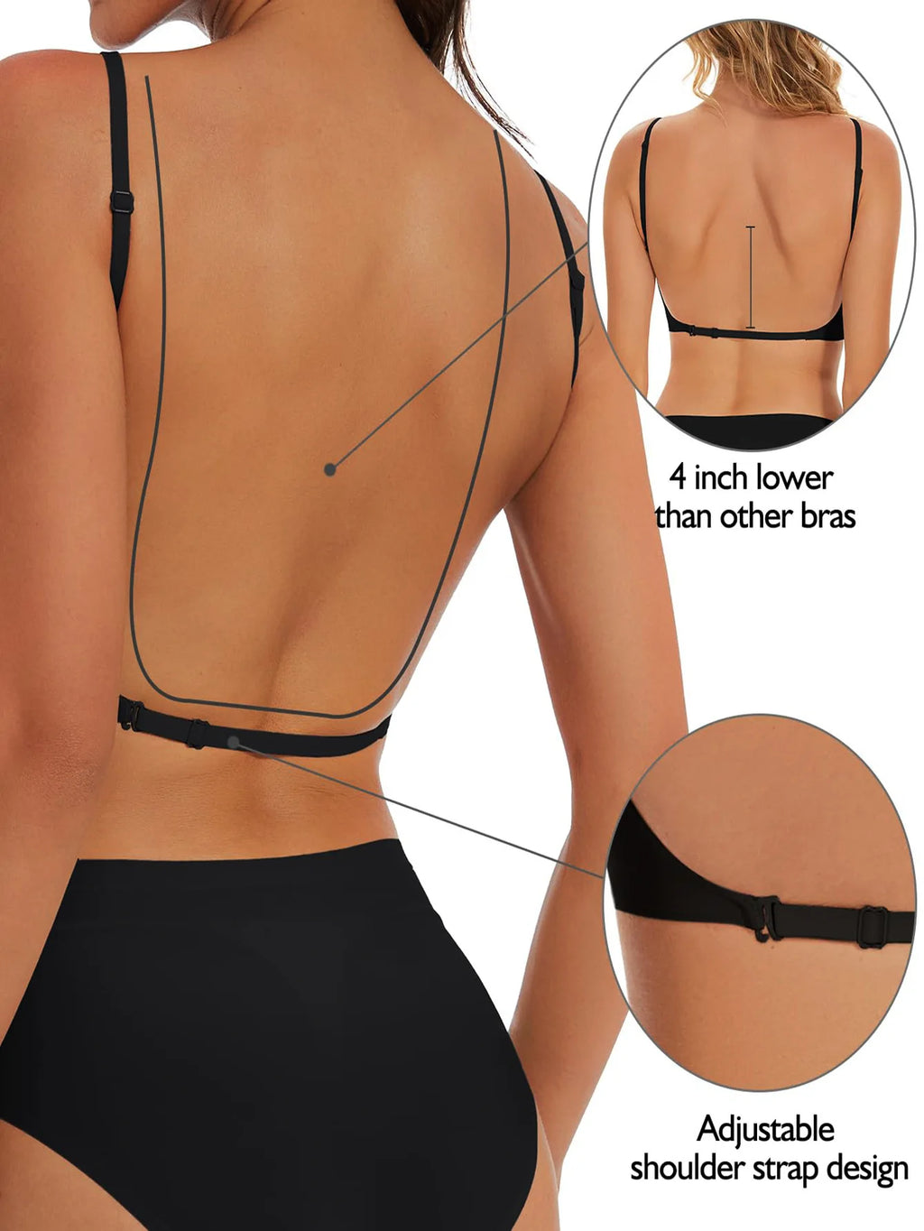 Invisible Deep U Plunge Bra – Backless Strapless Push-Up (S–XXL)