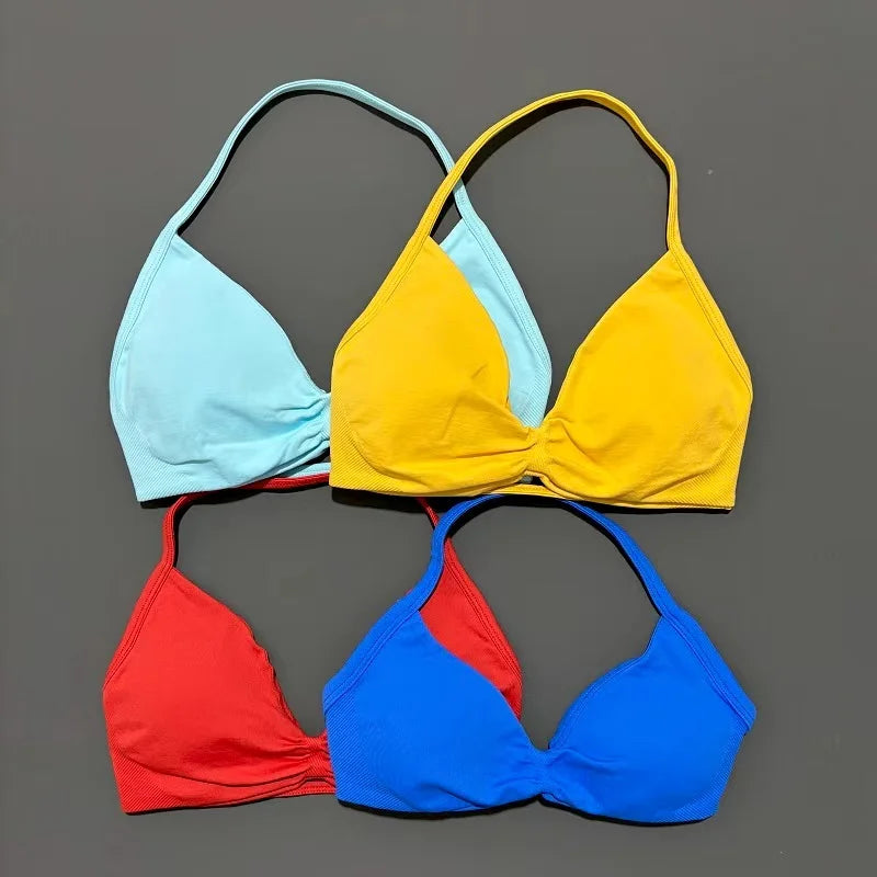 HISTELLO Seamless Strappy Sports Bra – Halter Yoga & Gym Top