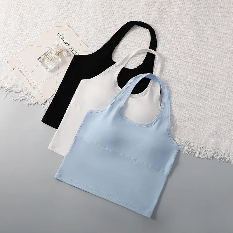 1pcs Kid Camisole Modal Girl Sexy Hanging Neck Tank Top Student Comfort Vest Children Soft Undershirt Sport Underwear With Pads