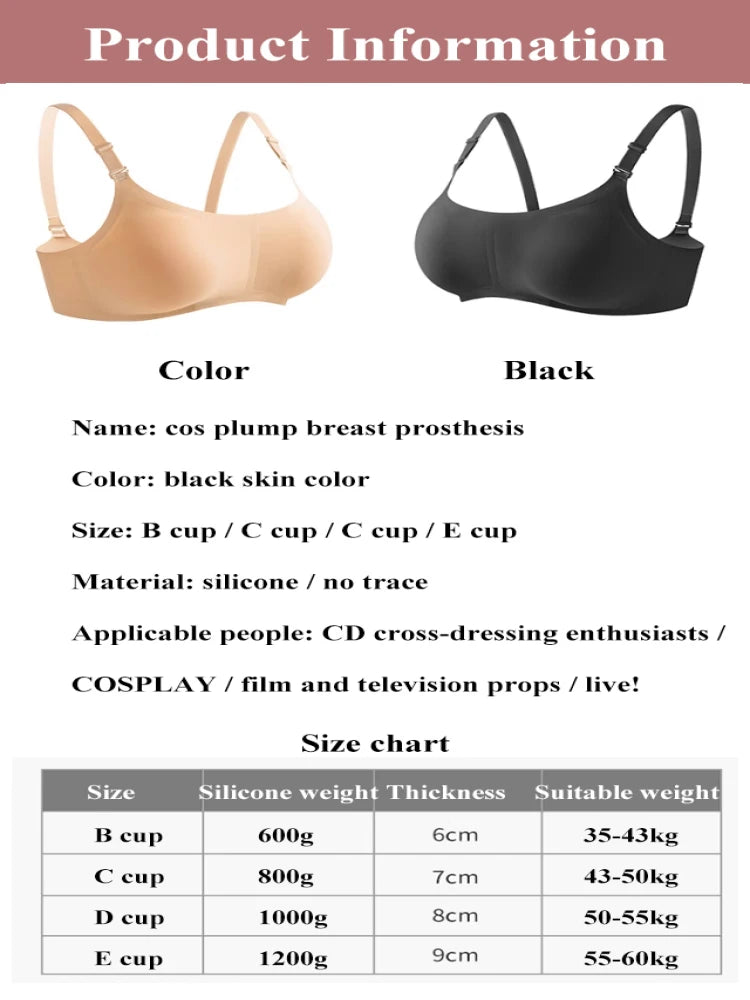 Women's Oversized Silicone Fake Breasts Sexy Bra Underwear Prosthesis Lingerie Bralette Cosplay Padded Everyday Bra Crop Top