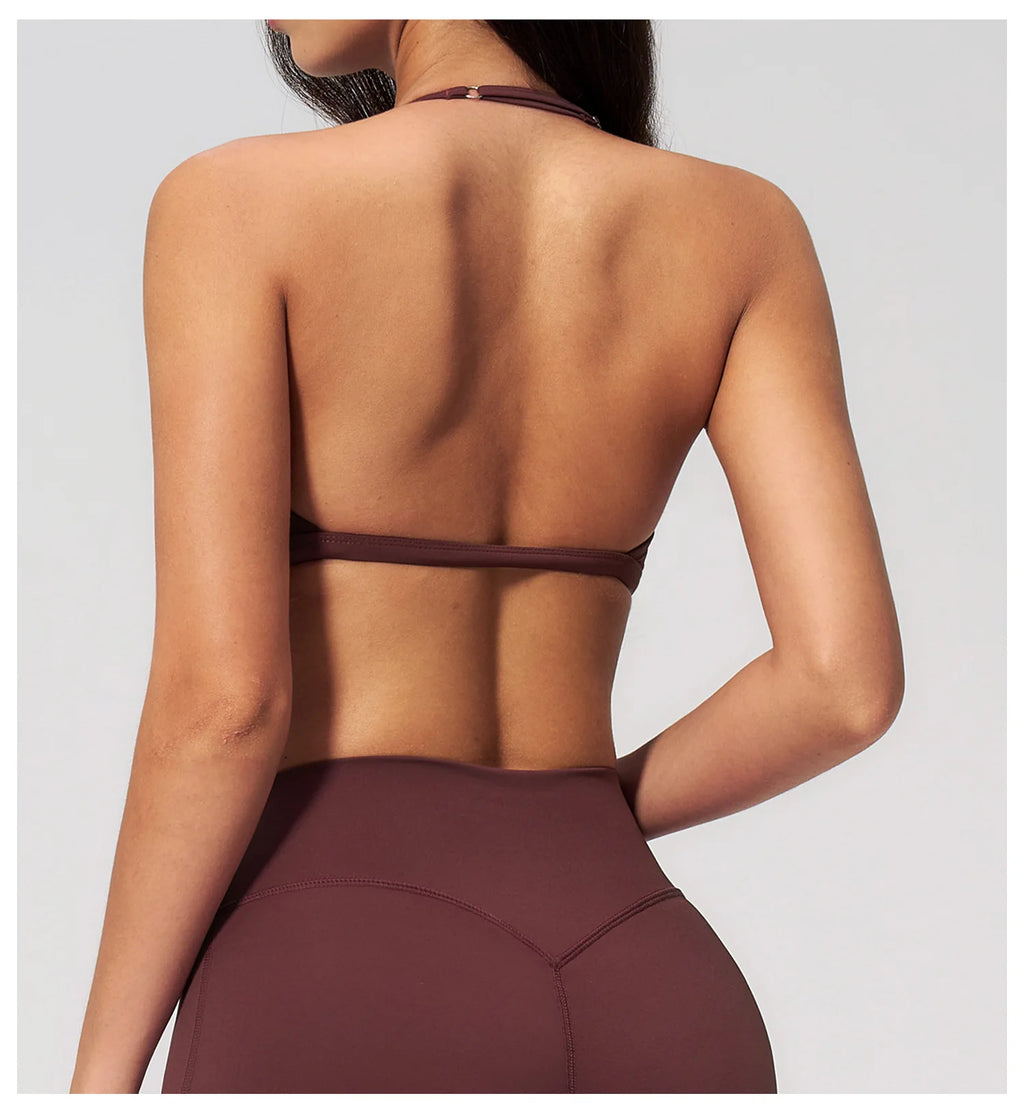 Brushed Halter Neck Yoga Bra – Shockproof Quick-Dry Sports Underwear