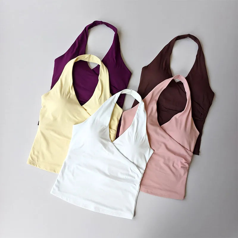 V-Neck Cross Halter Yoga Vest – Padded Sports Bra Beautiful Back