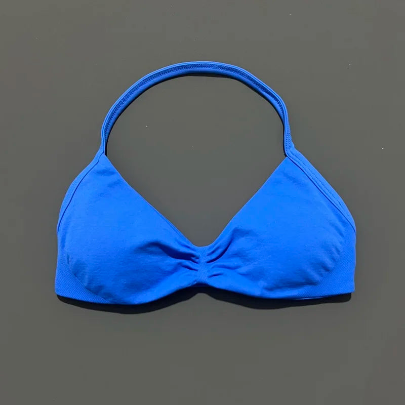 HISTELLO Strappy Sports Bra – High Support Scrunch Push-Up Halter