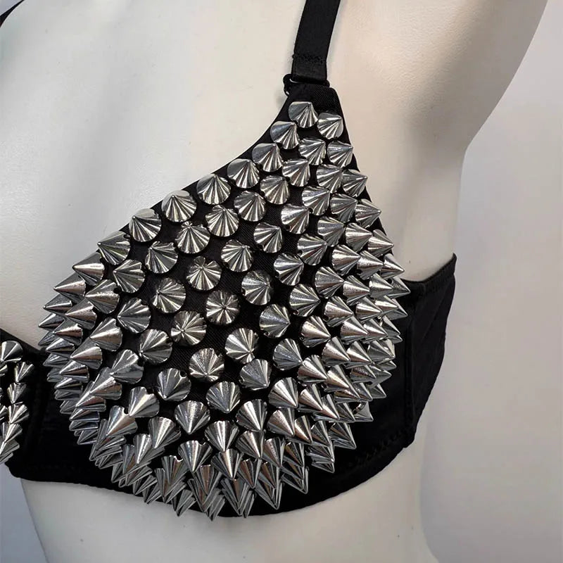Sexy Lingerie Underwear Bras for Women,Steampunk Spike Studs Bra Top Wireless Bra, Fashion Hot Bras for Nightclub Party Bar