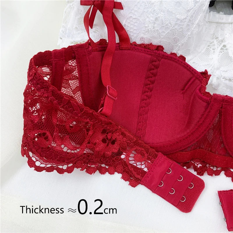 1/2 Half Cup Bras KUCLUT  Plus Size Lingerie Red Thin Underwear Cotton Sexy Push Up Balconette Bra Top Black White A B C D Cup