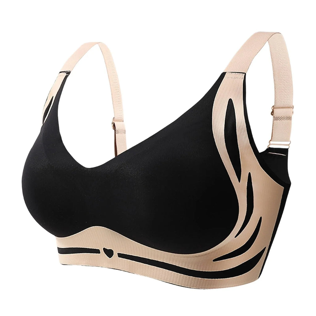 Adjustable V-Neck Wireless Push-Up Bra – Anti-Sagging Cotton Half Cup 34–44