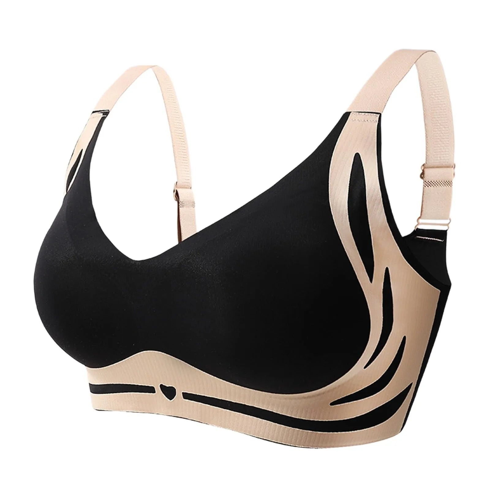 Adjustable V-Neck Wireless Push-Up Bra – Anti-Sagging Cotton Half Cup 34–44