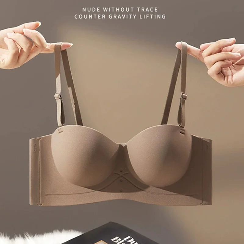 Scarless Half Cup Strapless Bra – Wire-Free Gathering Adjustable Seamless