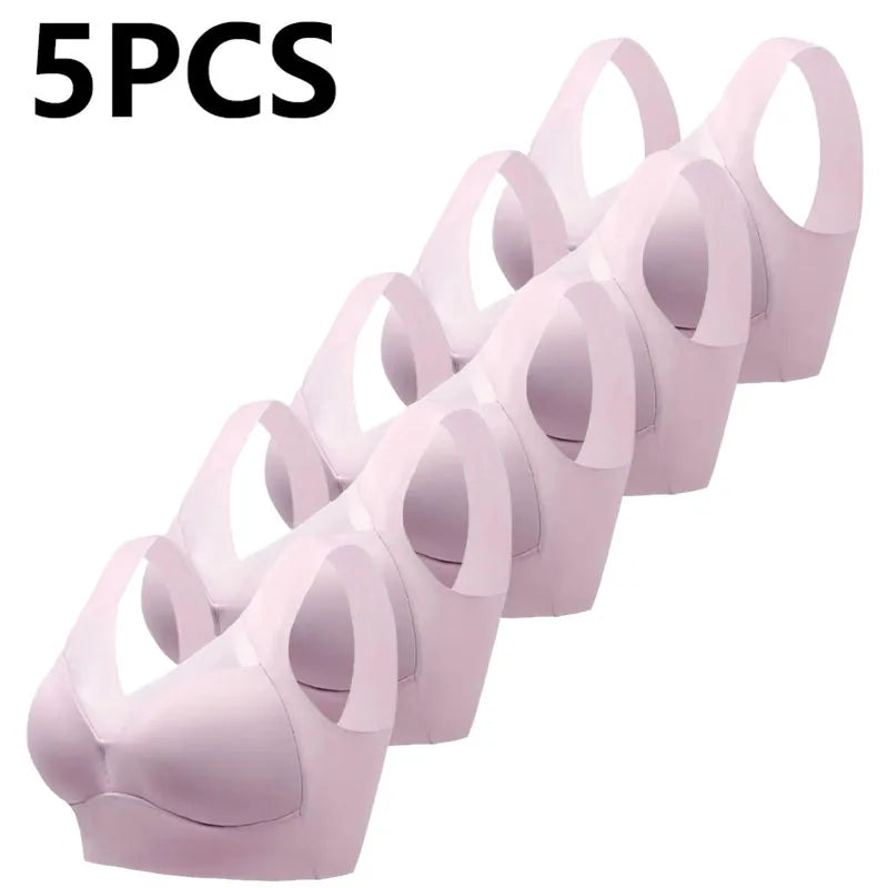 Five pink bras stacked on a white background with '5PCS' text above.