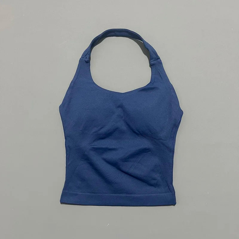 Sports Gym Halter Top Woman Seamless Yoga Tank Removable Chest Pad Push-up Sports Vest Fitness Workout Running Tops